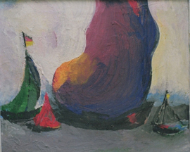 185 ~ Fire at Sea ~ 2002 25x15 ~ Oil on canvas ~ Framed ~ $1,200.00