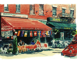 Sorrento Cafe - Little Italy New York City Watercolor Framed Print 25 x 21 $275